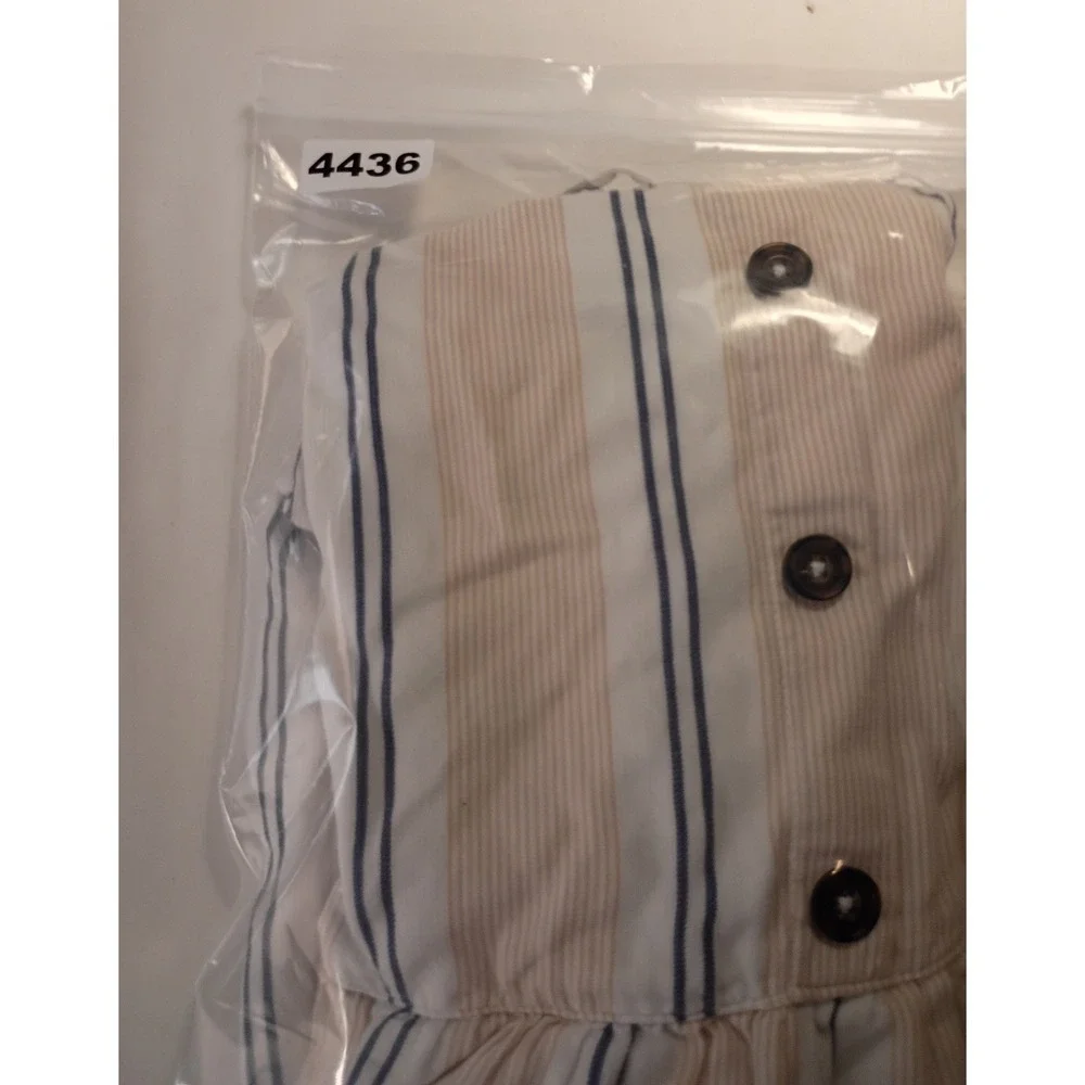 Abercrombie Kids Striped Button Front Sundress Tan Navy Blue Size 13/14 NWOT